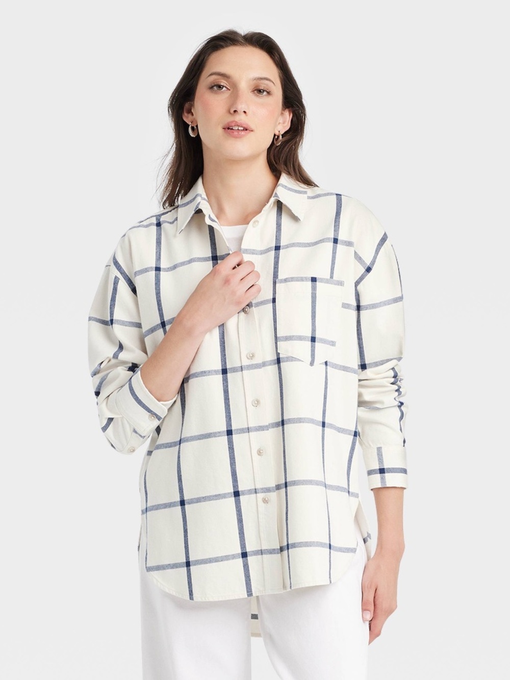 Universal Thread Oversized Flannel Long Sleeve Collared Button-Down Shirt